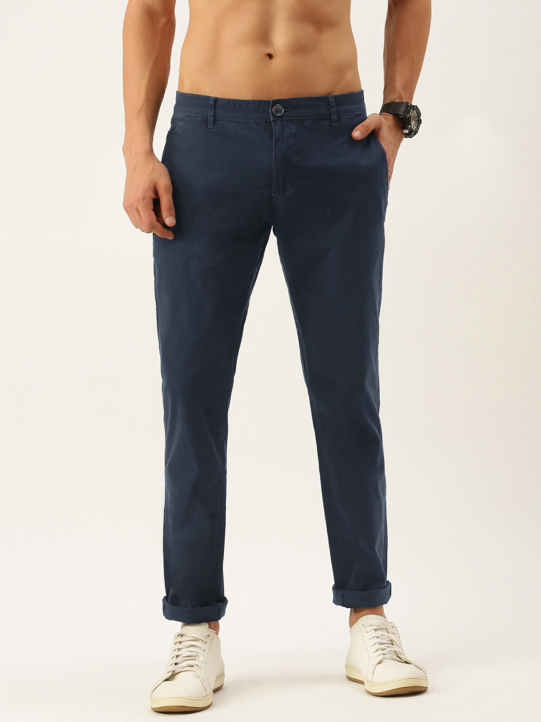 Buy Flying Machine Men Navy Blue Slim Fit Mid Rise Chinos Trousers ...