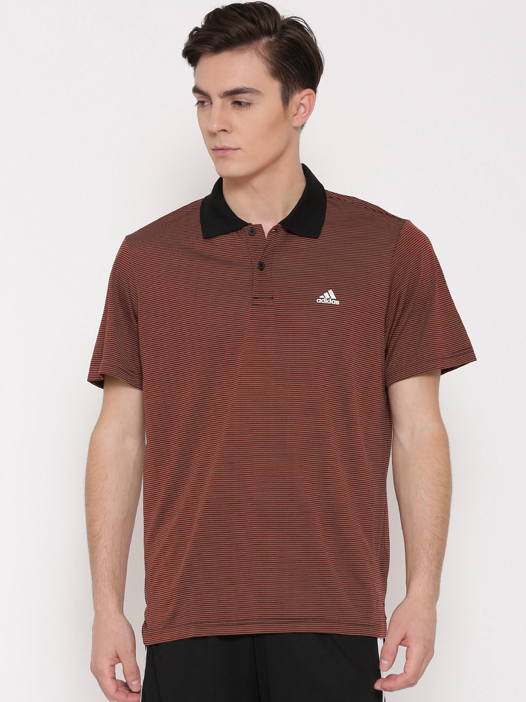Buy ADIDAS Men Rust Orange & Black S17 SMU Striped Polo Collar T Shirt