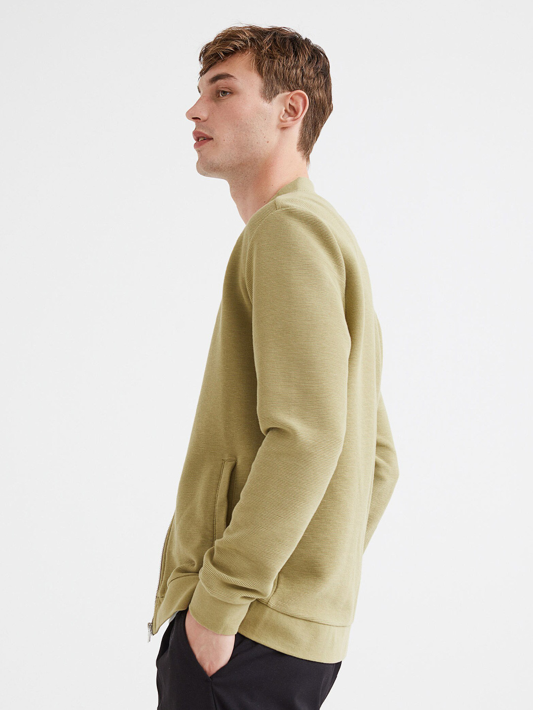 Buy H&M Men Green Striped Zipped Cardigan Sweaters for Men 17607456