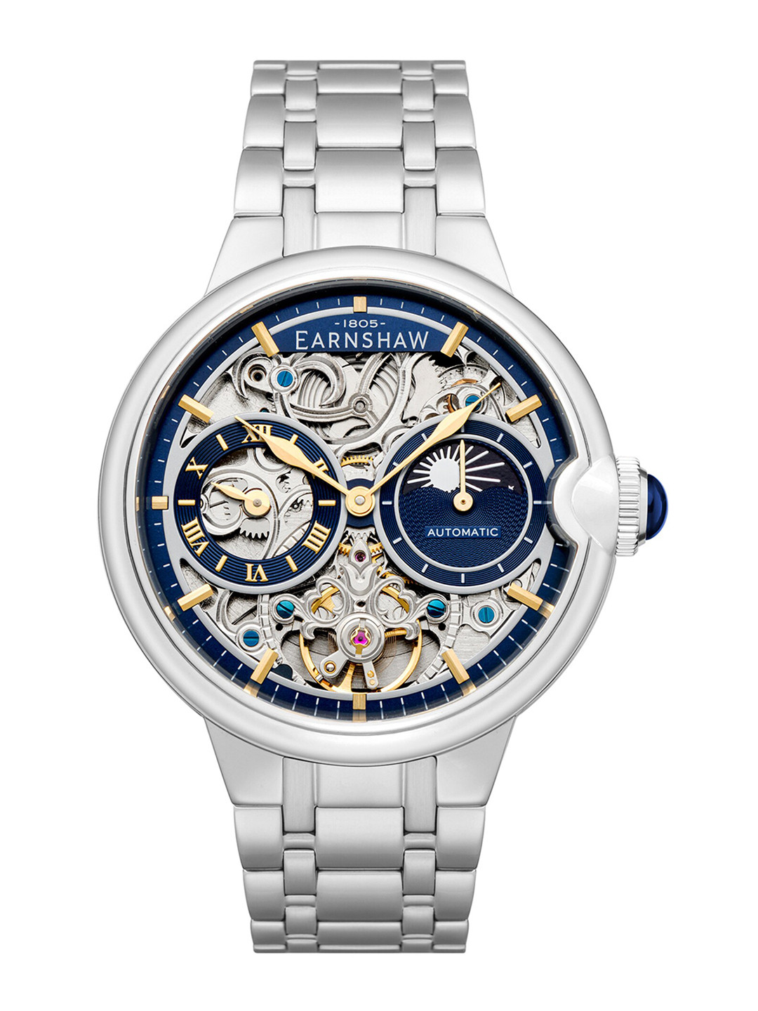 Buy EARNSHAW Men Blue Skeleton Dial Stainless Steel Straps Analogue