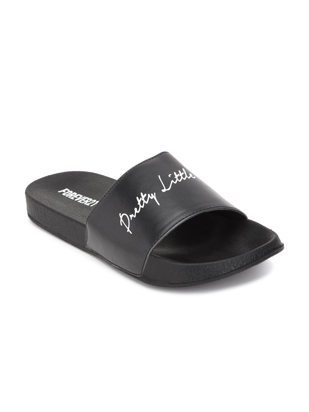 Buy FOREVER 21 Women Black & White Printed Rubber Sliders Flip Flops