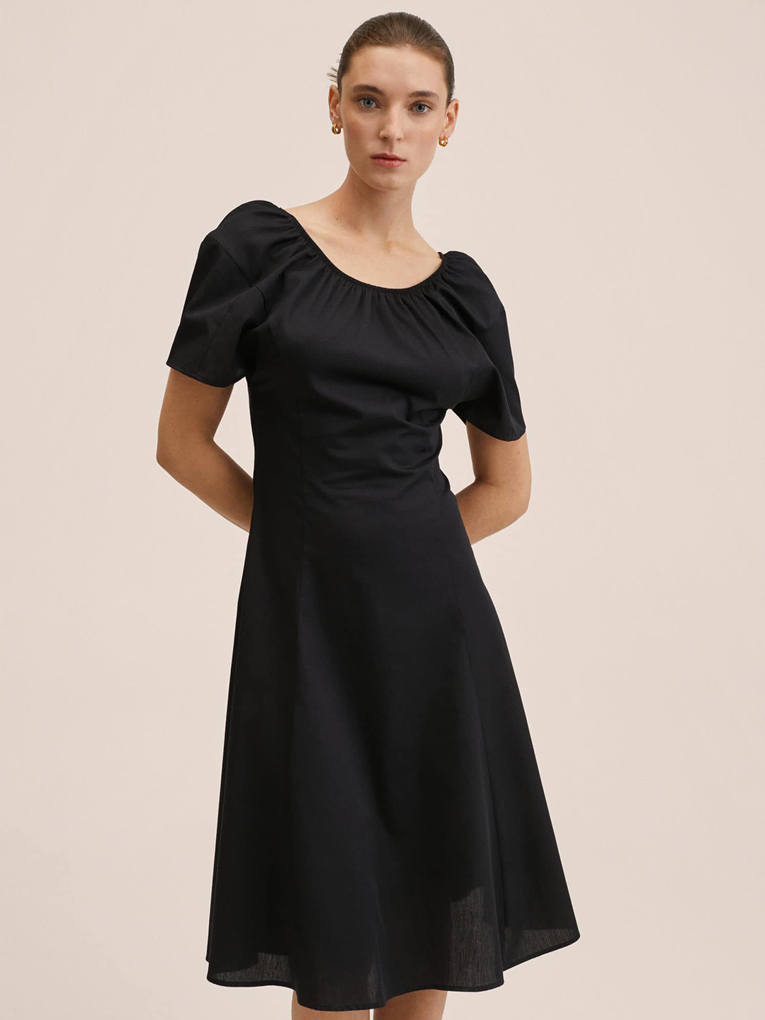 Buy MANGO Black Solid A Line Midi Dress Dresses for Women 17608762