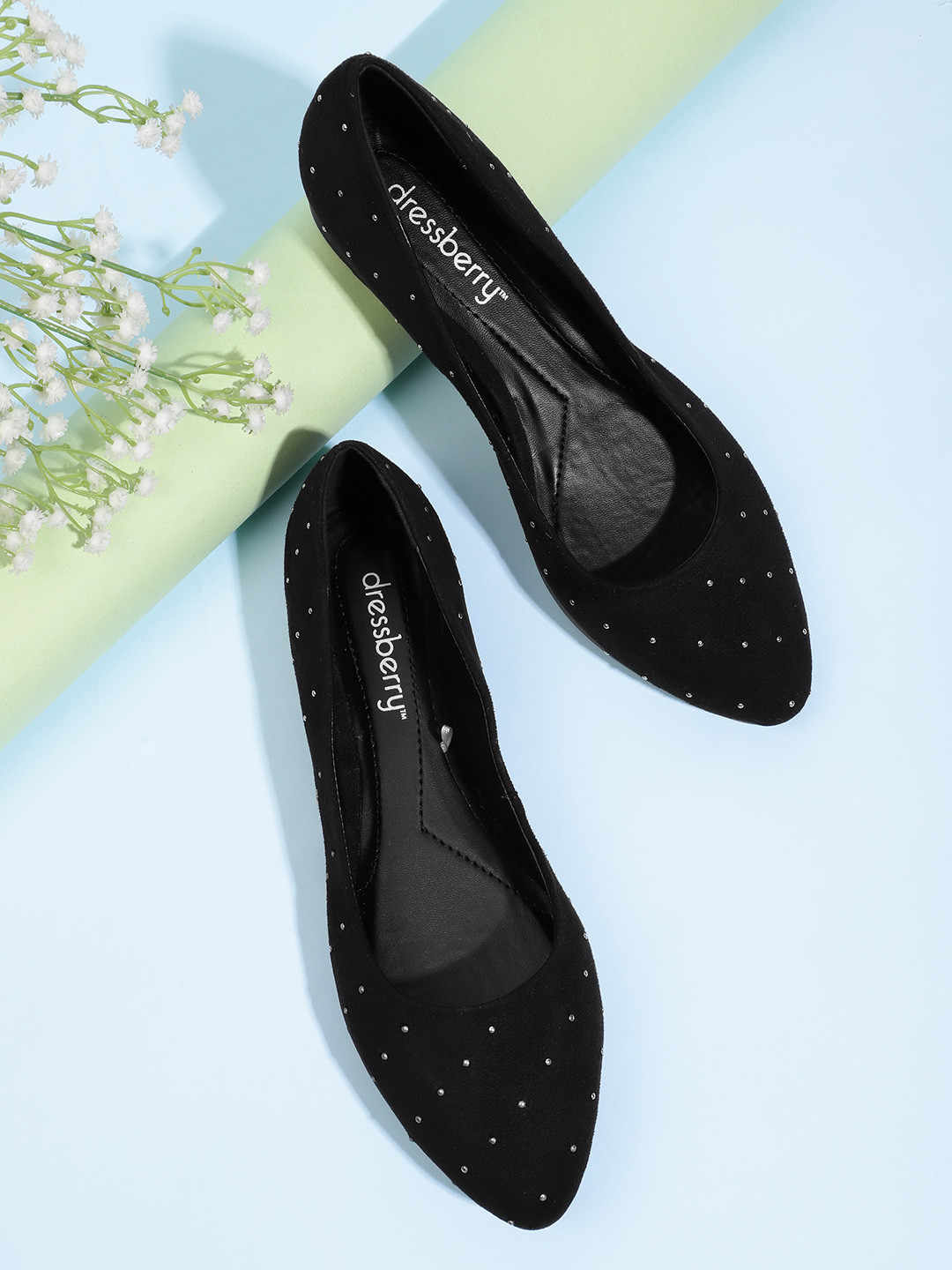 Buy DressBerry Women Black Embellished Ballerinas Flats Flats for