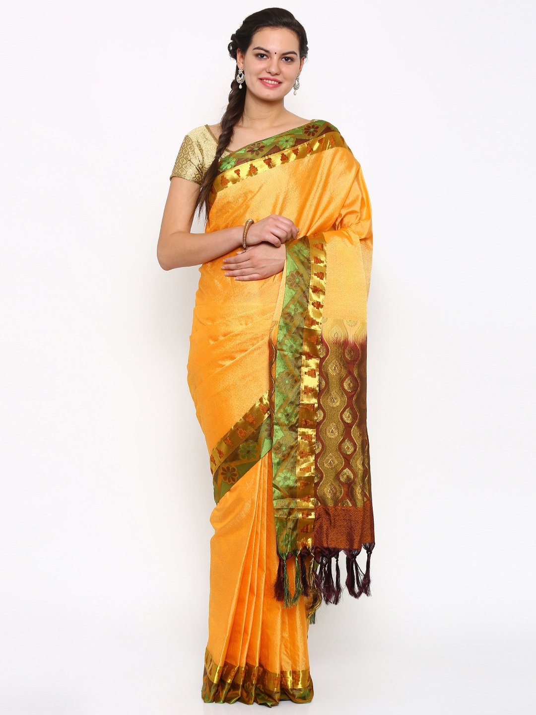 Buy The Chennai Silks Classicate Orange Kanjeevaram Silk Traditional ...