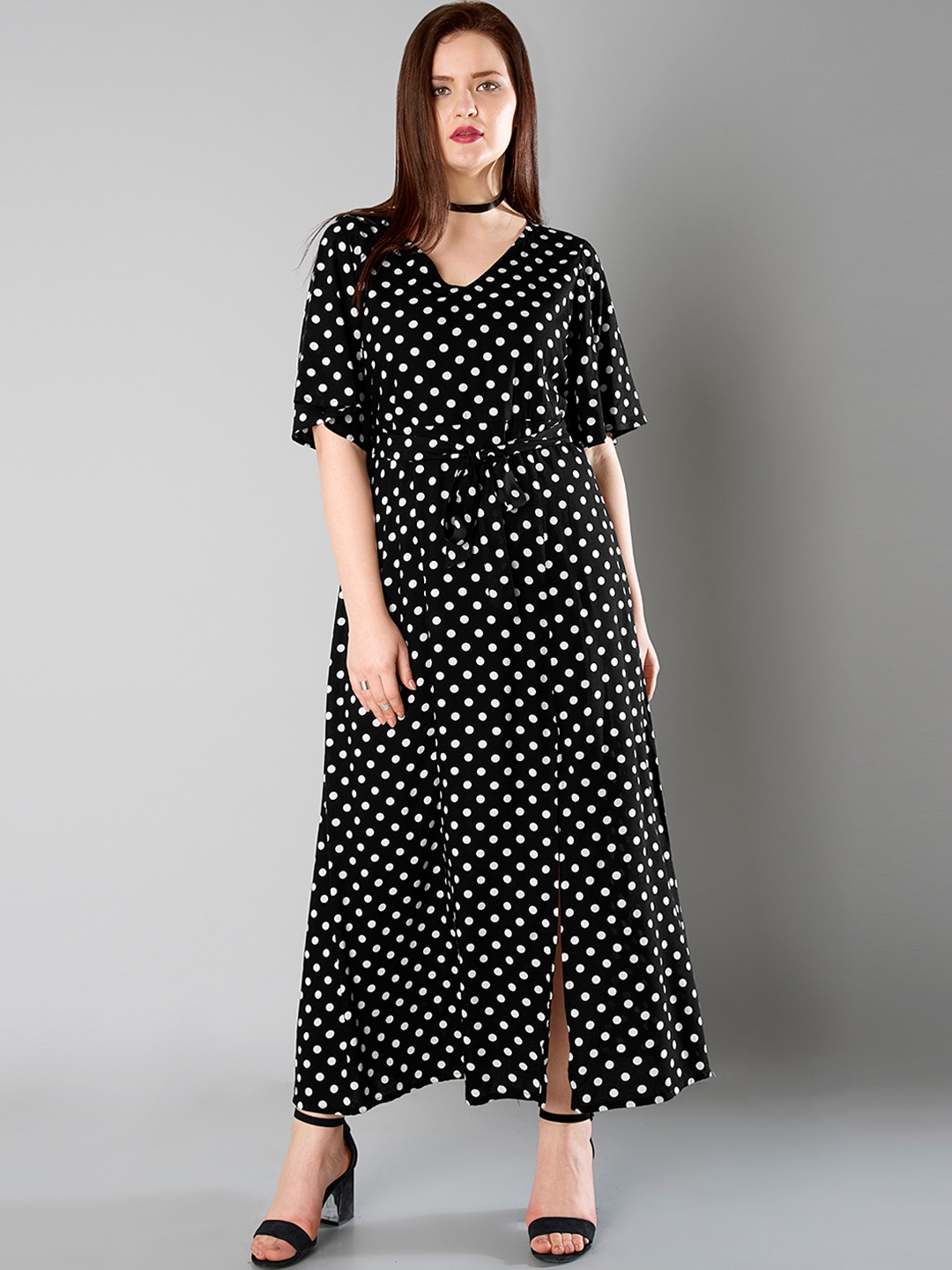 Buy FabAlley Curve Plus Size Women Black Polka Dot Maxi Dress - Dresses ...