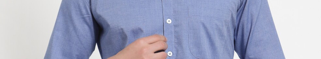 Buy Emerals Men Blue Solid Pure Cotton Standard Semiformal Shirt ...