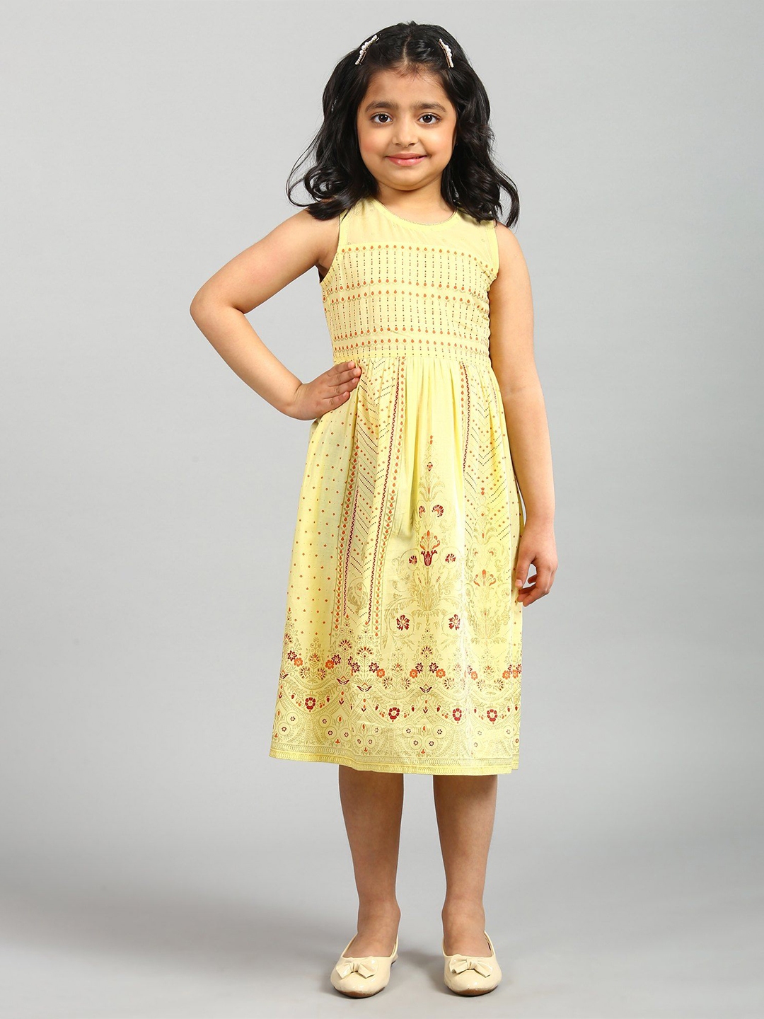 Buy AURELIA Yellow Ethnic Motifs Printed Cotton Ethnic Dress - Ethnic ...