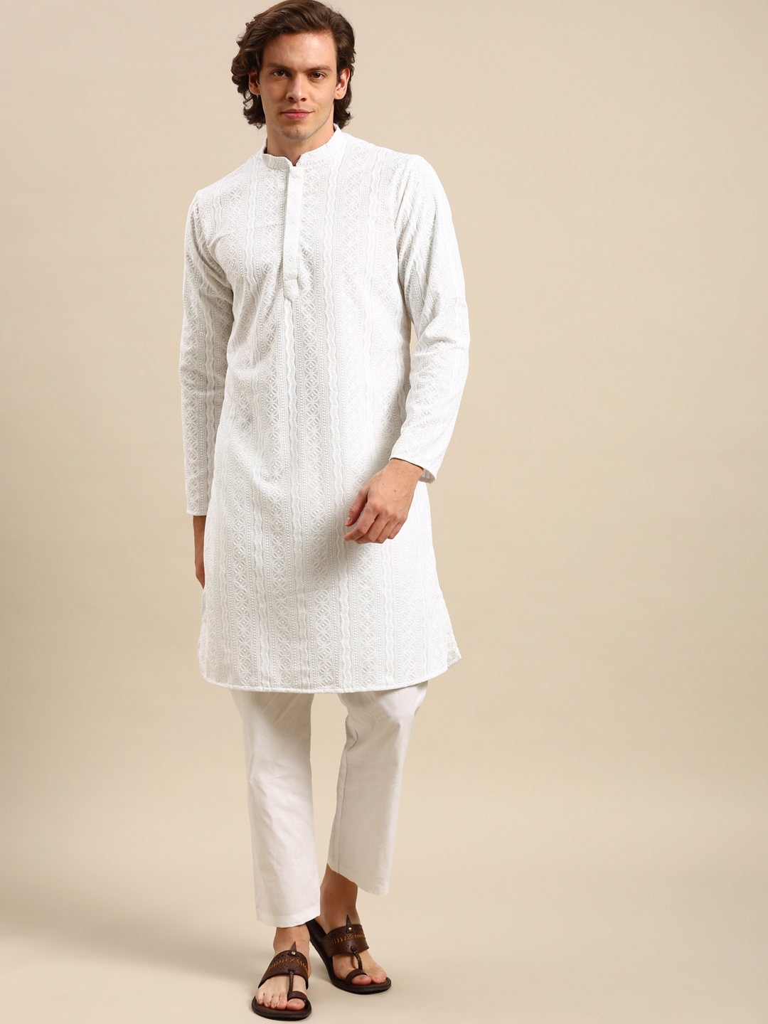 Buy Anouk Men White Ethnic Motifs Embroidered Pure Cotton Kurta With ...