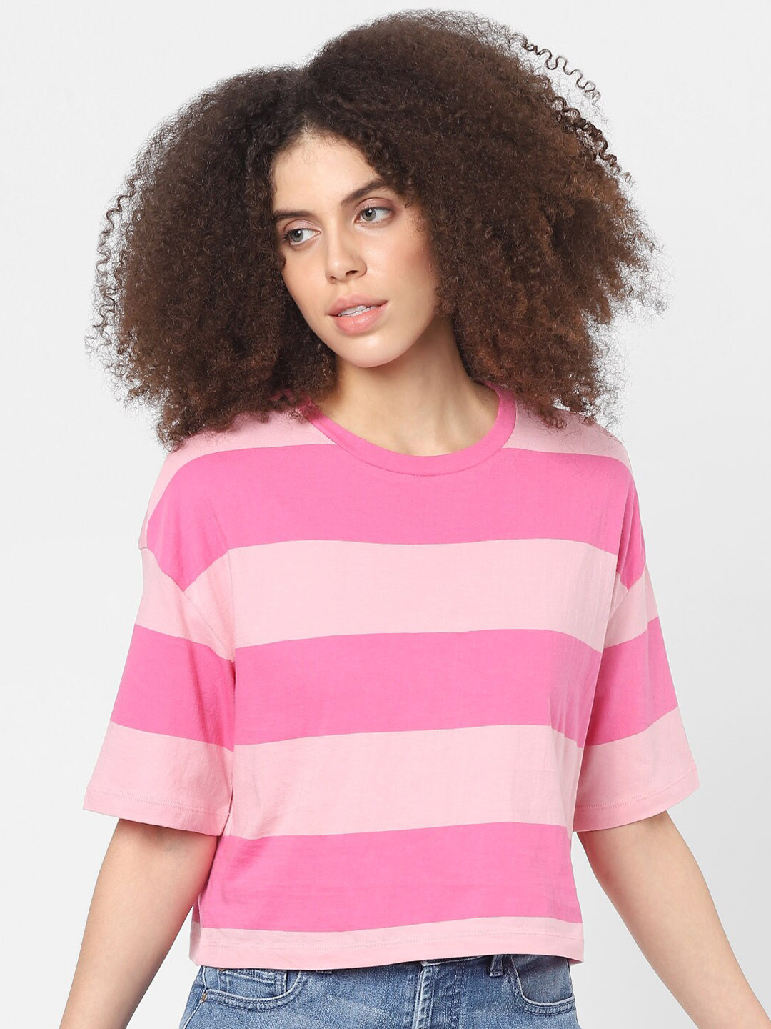 Buy ONLY Women Pink Striped T Shirt Tshirts for Women 17628342 Myntra
