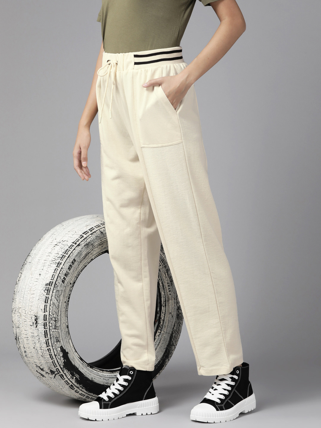 Milky Beige Irish Track Pants(Mid Rise Regular Fit) For Men And Women