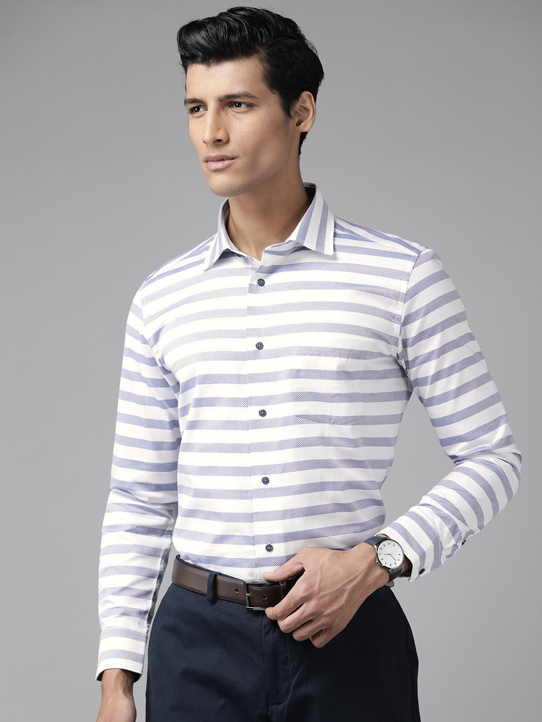 Buy Blackberrys Men White India Slim Fit Horizontal Striped Casual