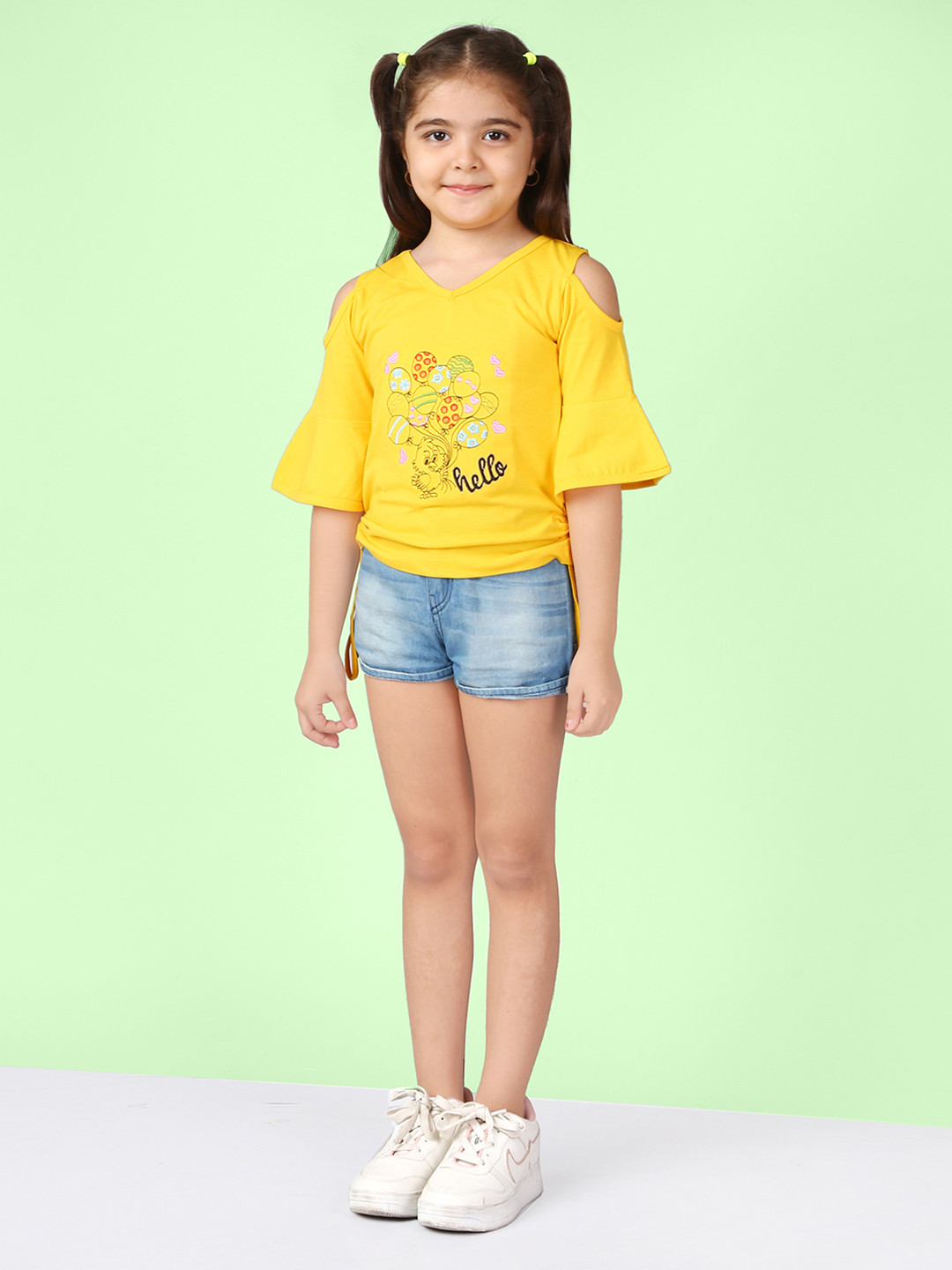Buy Naughty Ninos Girls Mustard Yellow Printed Top With Shorts