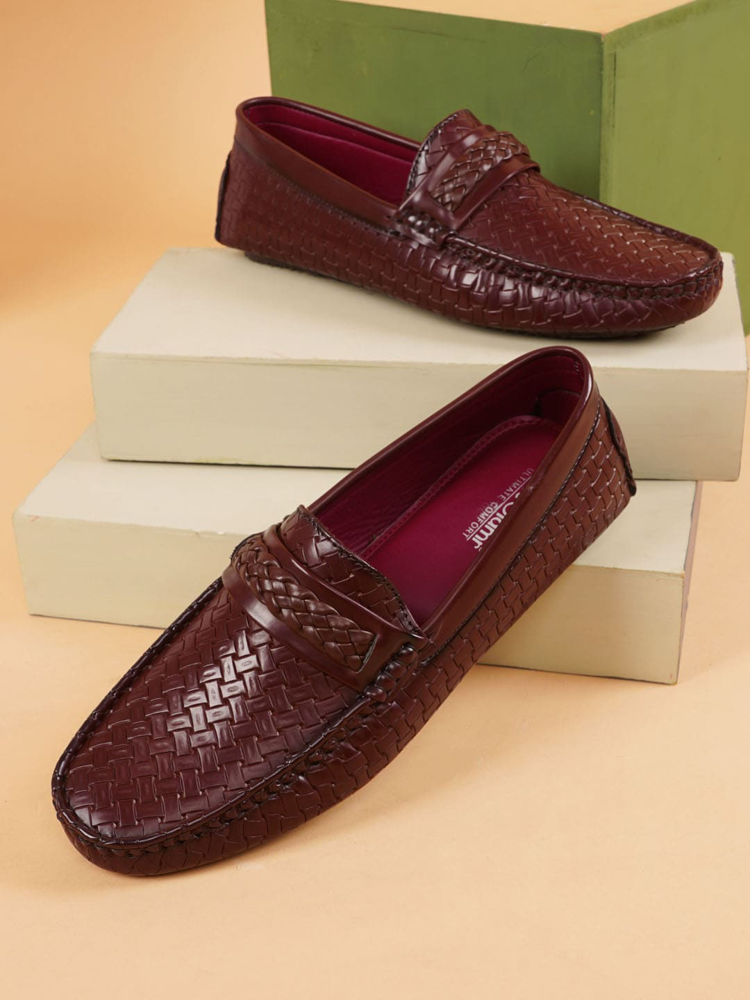 Buy Get Glamr Men Maroon Textured Loafers Casual Shoes for Men 17634144 Myntra