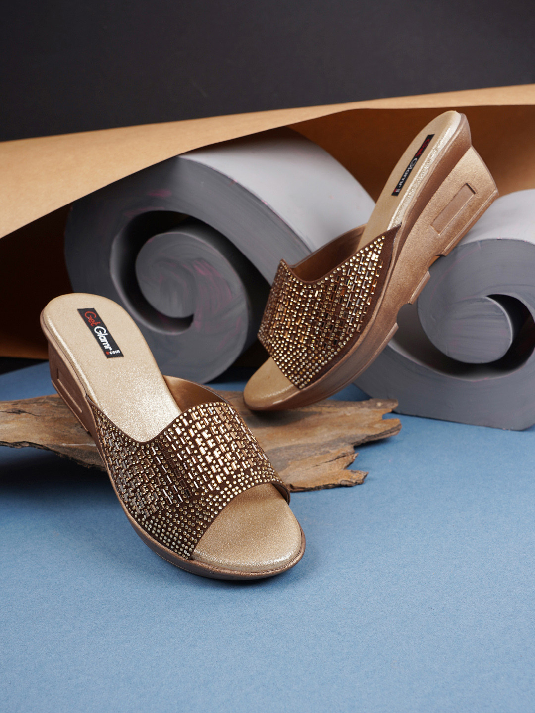 Buy Get Glamr Copper Toned Embellished Ethnic Wedge Heels Heels for