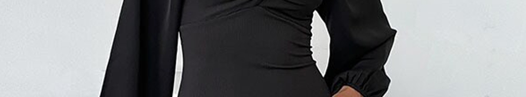 Buy La Aimee Black Puff Sleeves Sweatheart Neck Bodycon Dress - Dresses ...