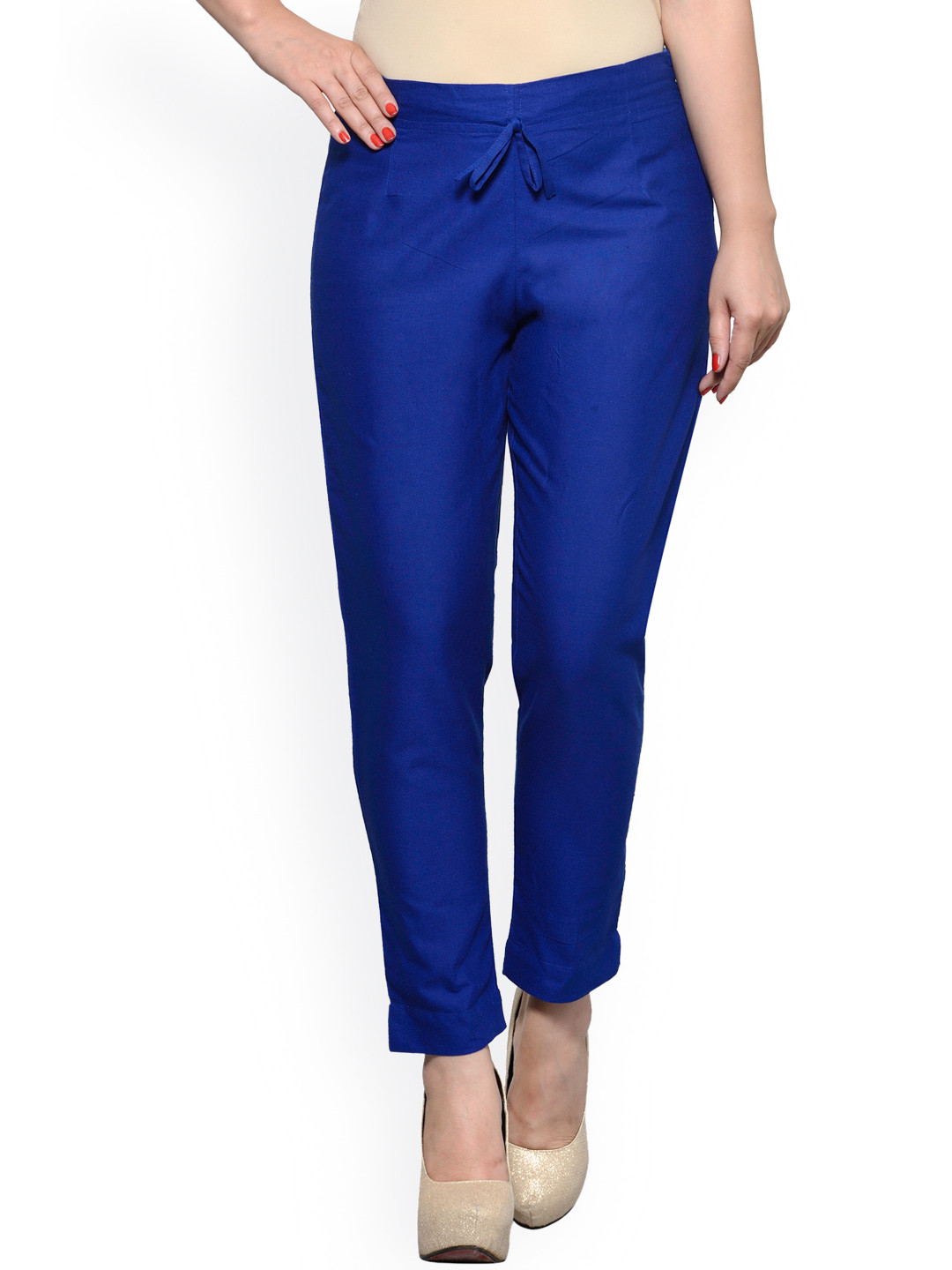 Buy Tulsattva Women Navy Tapered Fit Flat Front Trousers Trousers for