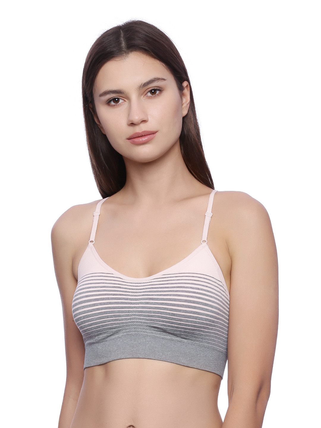 Buy Zivame Cream Coloured & Grey Striped Sports Bra ZI00B25851PCBLM