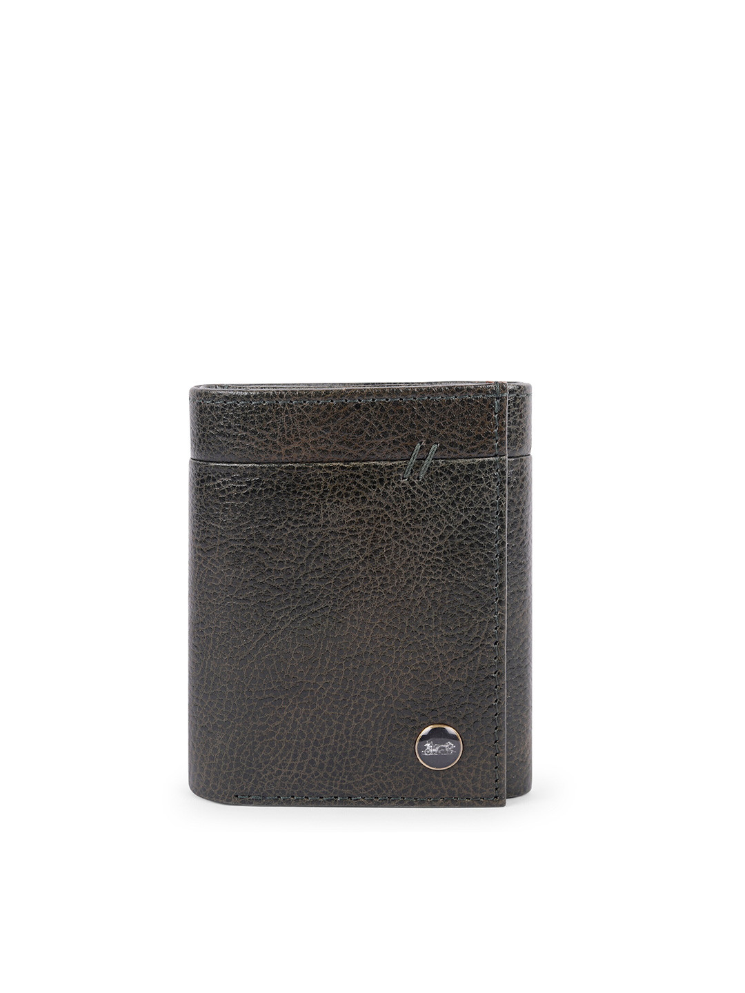 Buy Belwaba Men Olive Green Textured Leather Three Fold Wallet
