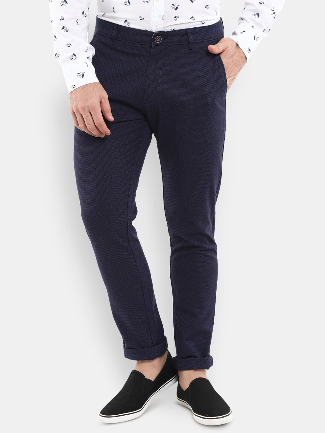 Buy V Mart Men Navy Blue Slim Fit Easy Wash Chinos Trousers - Trousers ...