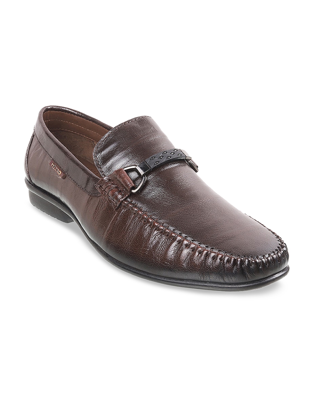 Buy Metro Men Brown Textured Leather Loafers - Casual Shoes for Men ...