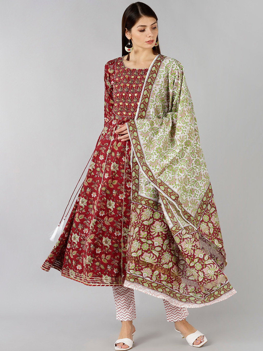 Buy Bani Women Red Ethnic Motifs Printed Empire Pure Cotton Kurti With