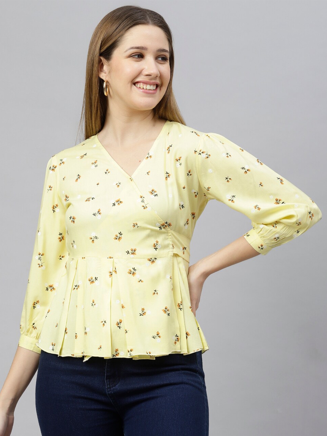 Buy FLAMBOYANT Yellow Floral Print Wrap Top Tops for Women 17646210 Buy FLAMBOYANT Yellow Floral Print Wrap Top Tops for Women 17646210