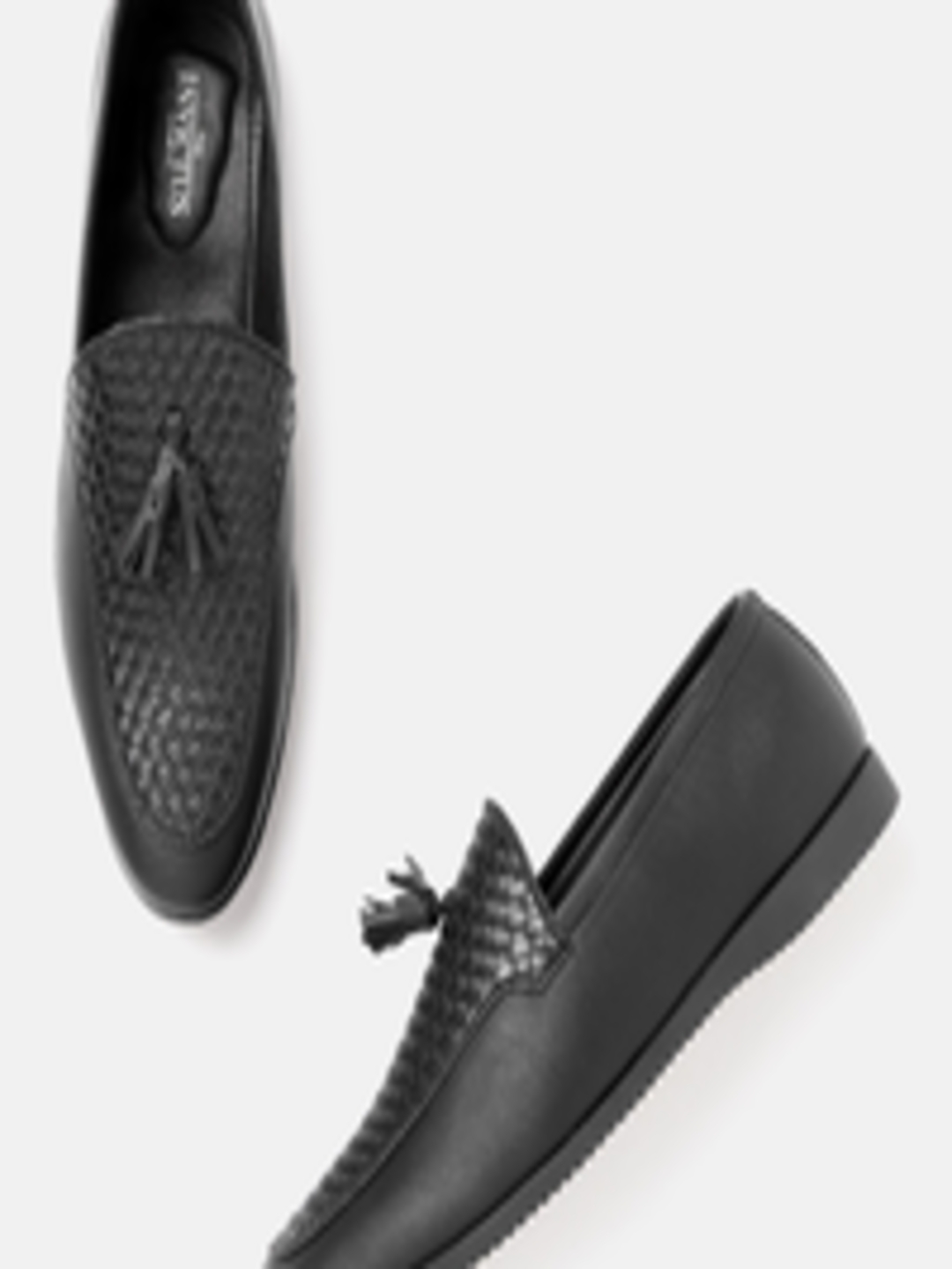 Buy INVICTUS Men Black Basketweave Textured Formal Loafers With Tassel ...