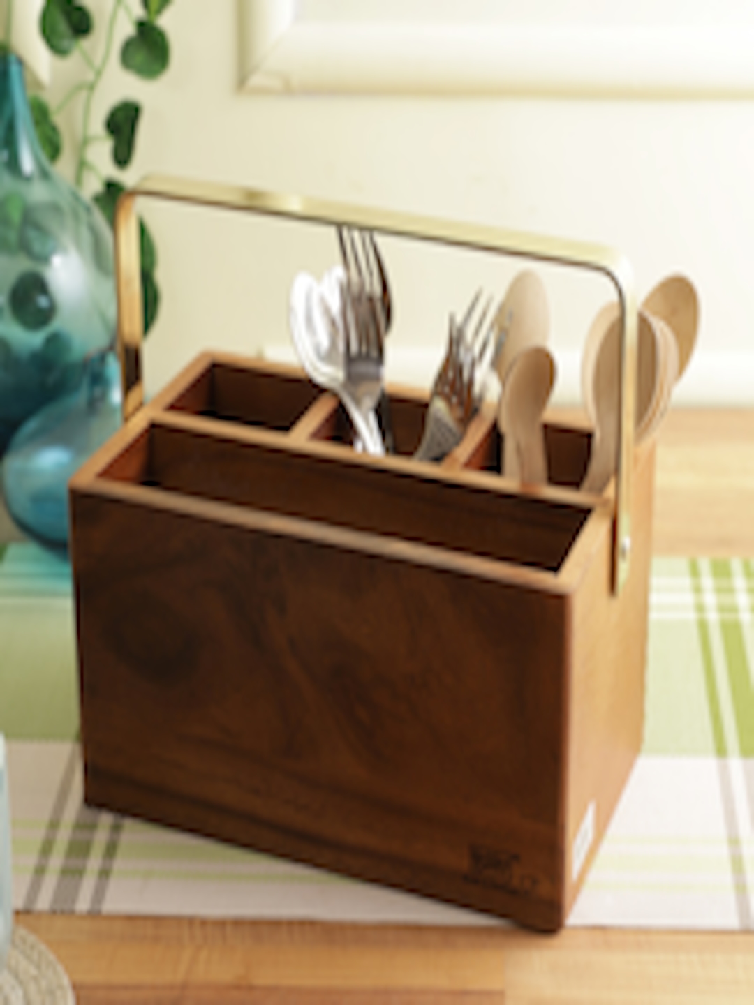 Buy Billi Brown & Gold Toned Solid Cutlery Racks With Handle -  - Home for Unisex