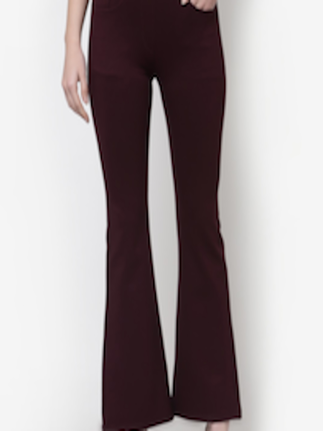 Buy Westwood Women Maroon Solid Cotton Bootcut Trousers - Trousers for ...