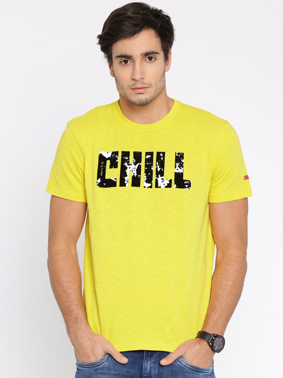 Buy Being Human Clothing Men Yellow Printed Pure Cotton T Shirt ...