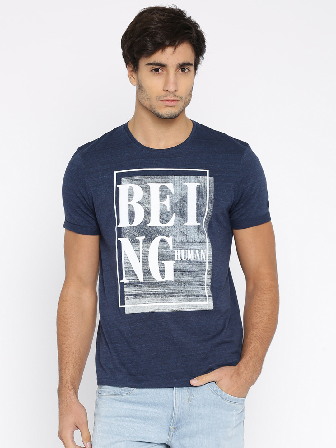 Navy Regular Fit Round Neck Men's T-Shirt by Being Human Clothing main image 1