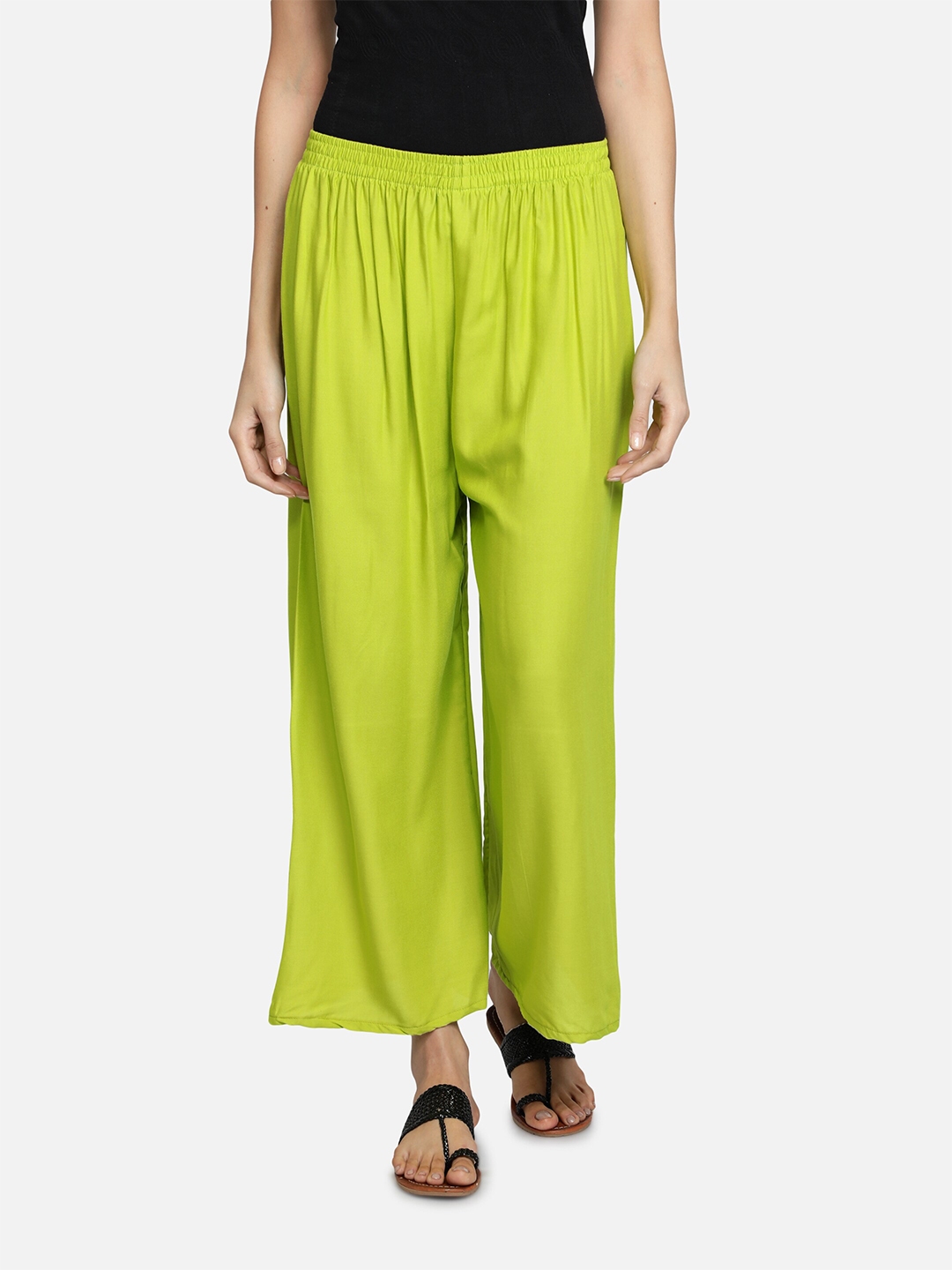 Buy Fabclub Women Lime Green Solid Palazzos - Palazzos for Women ...