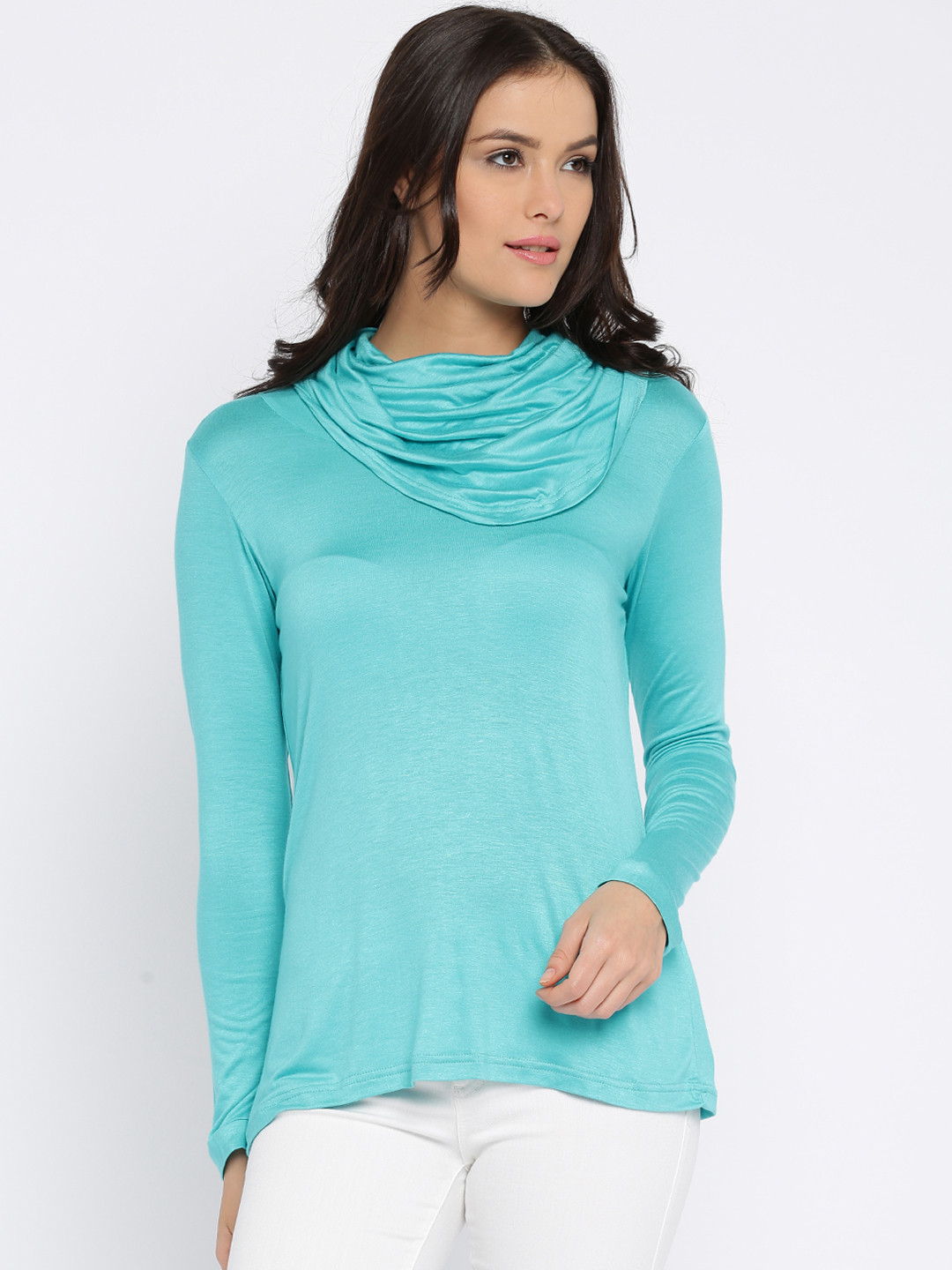 Buy AND Women Turquoise Blue Solid Regular Top Tops for Women 1766051