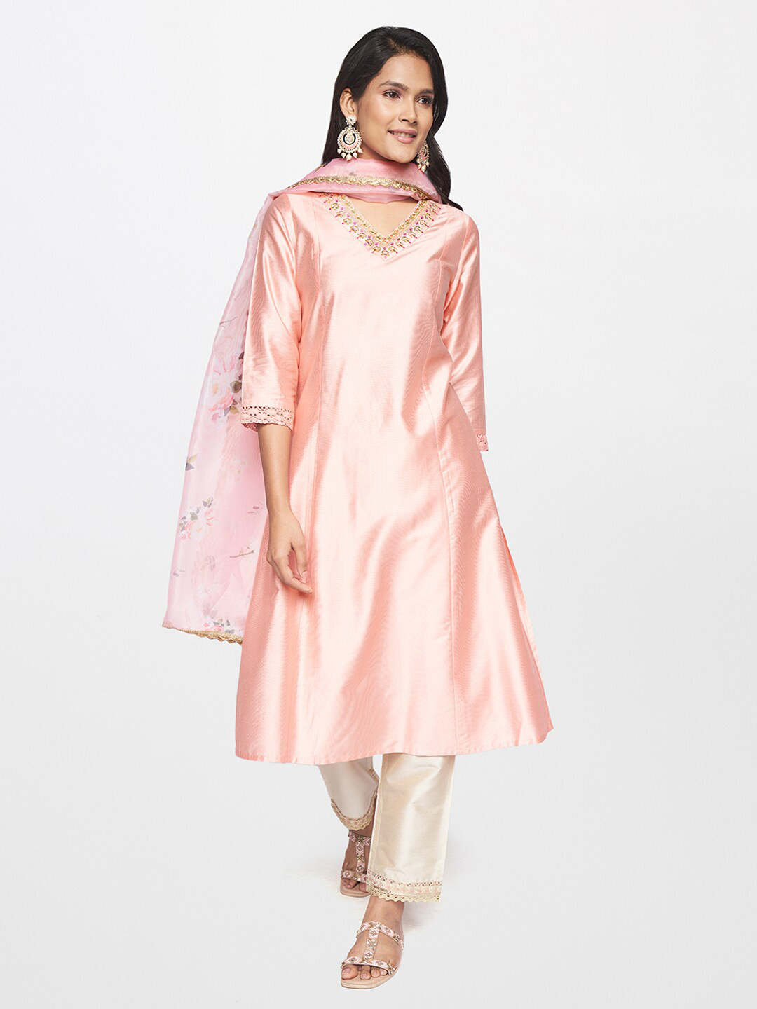 Women Green & Peach-Colored Kurta Set main image 0