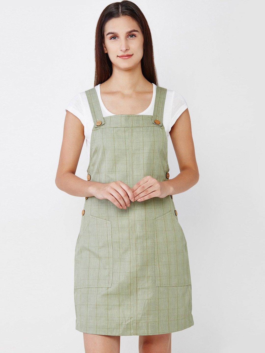 Buy AND Women Grey Striped Dungaree Dress Dresses for Women 1766132