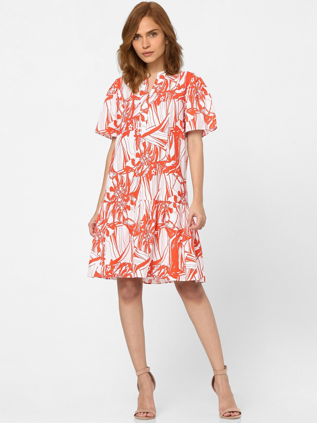 Buy Vero Moda Women White & Orange Floral Printed Cotton Dress