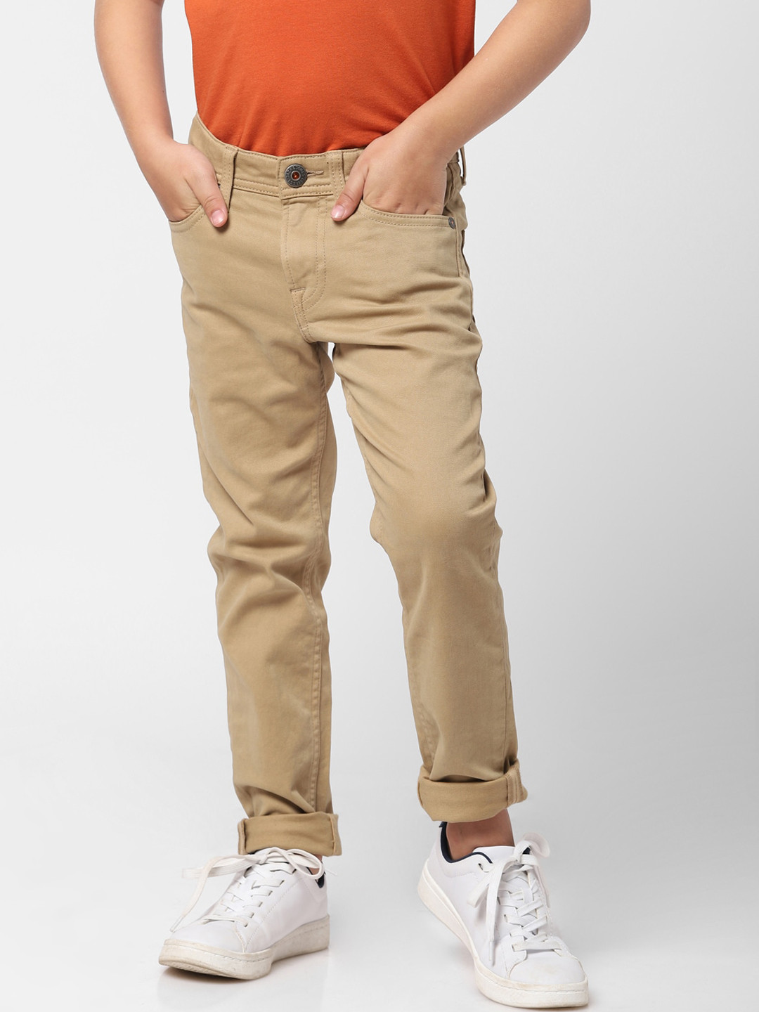 Buy Jack & Jones Boys Brown Cotton Regular Trousers Trousers for Boys