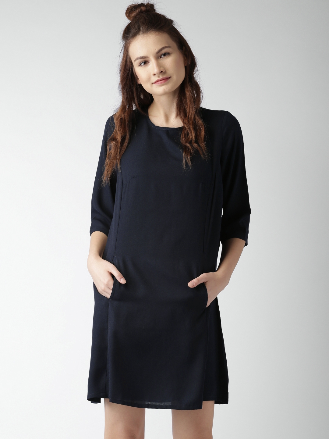Buy Mast & Harbour Navy Blue Solid A Line Dress - Dresses for Women ...