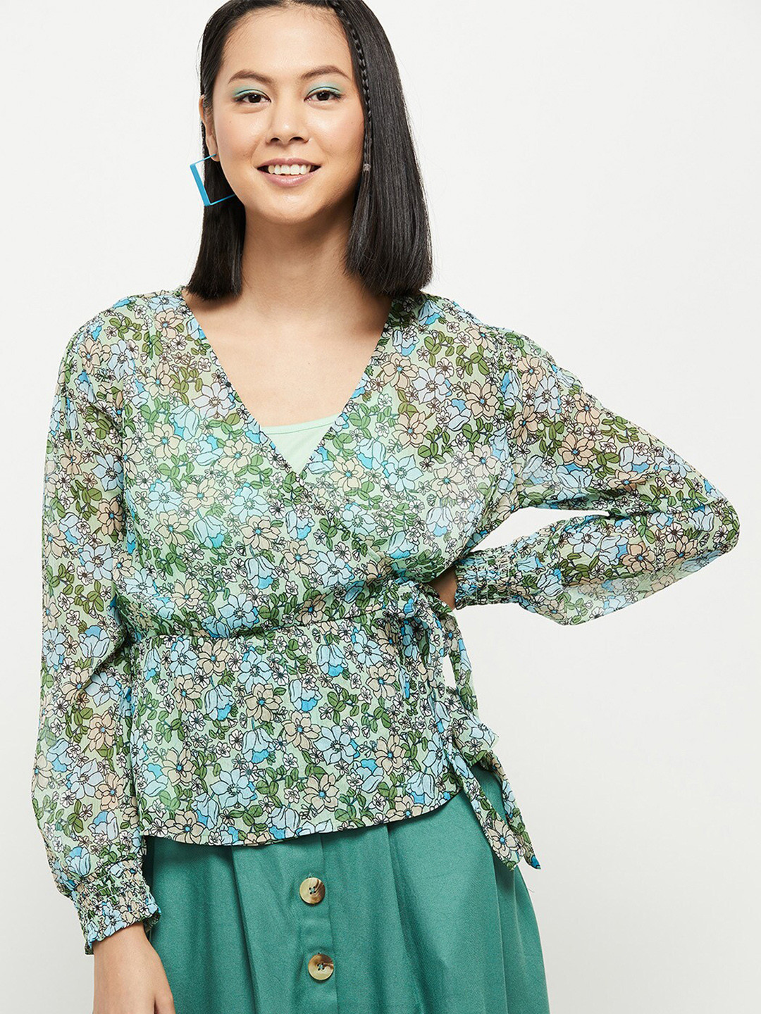 Blue Green Wrap top