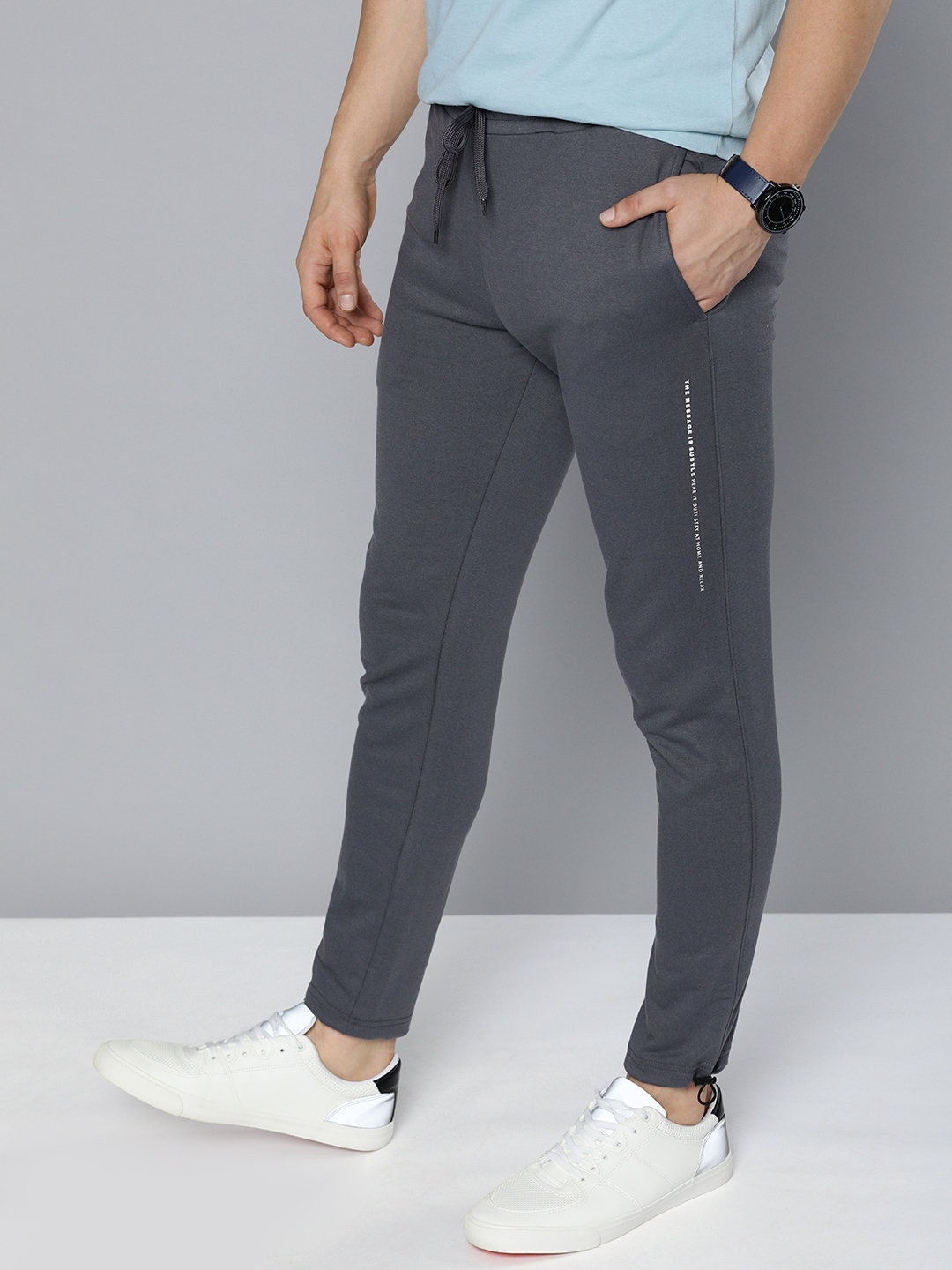 Buy Mast & Harbour Men Grey Print Detail Joggers - Track Pants for Men ...