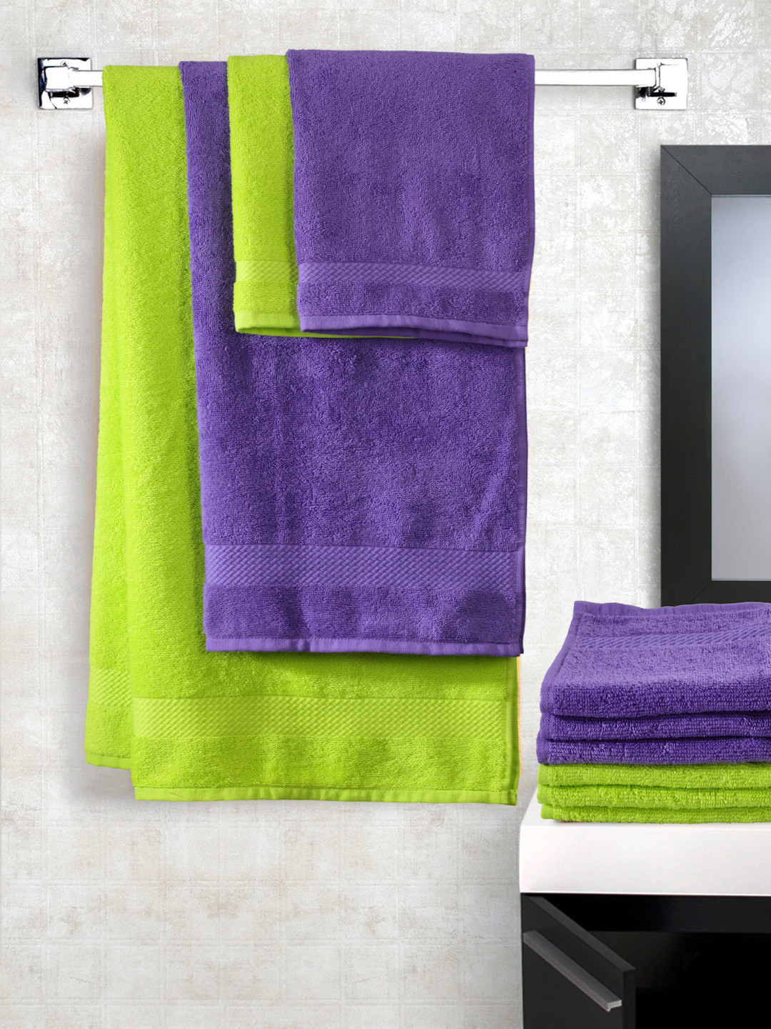 Buy Trident Splash Set Of 10 Cotton 425 GSM Towels Towel Set for