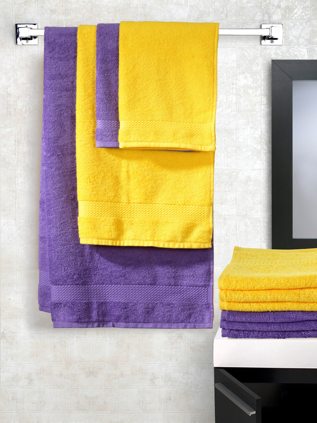 Buy Trident Splash Set Of 10 Cotton 425 GSM Towels Towel Set for