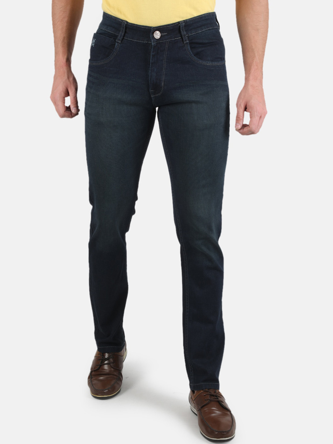 Buy Monte Carlo Men Navy Blue Narrow Slim Fit Light Fade Stretchable