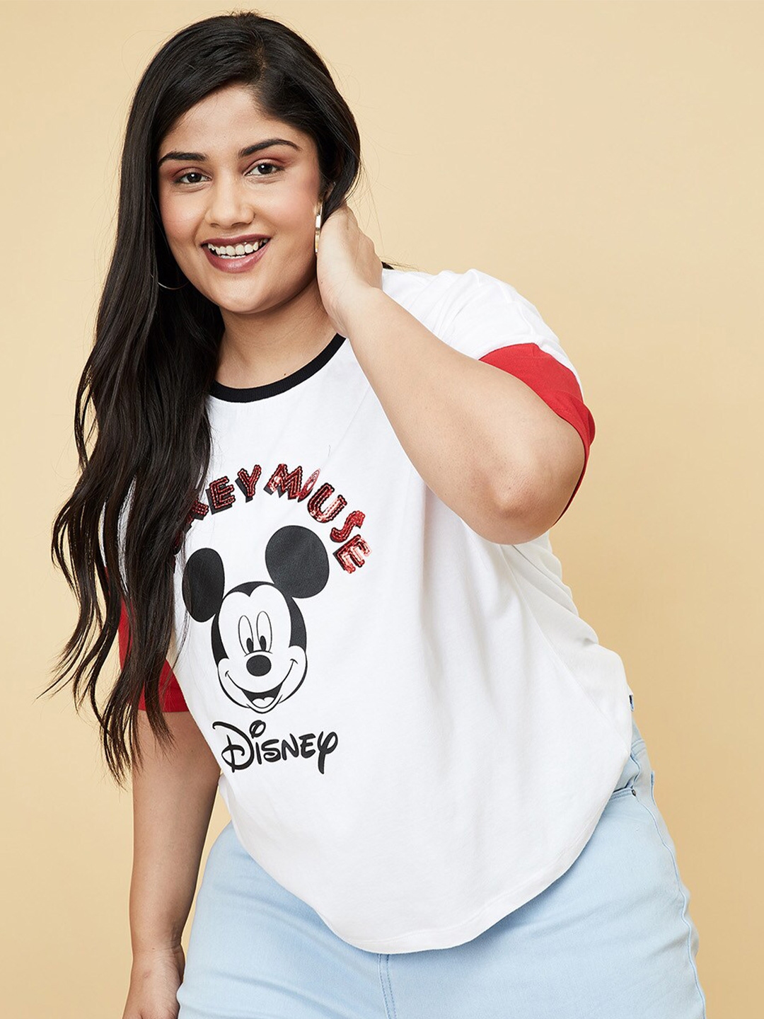 Buy Max Plus Size Women White & Black Mickey Mouse Extended Sleeves