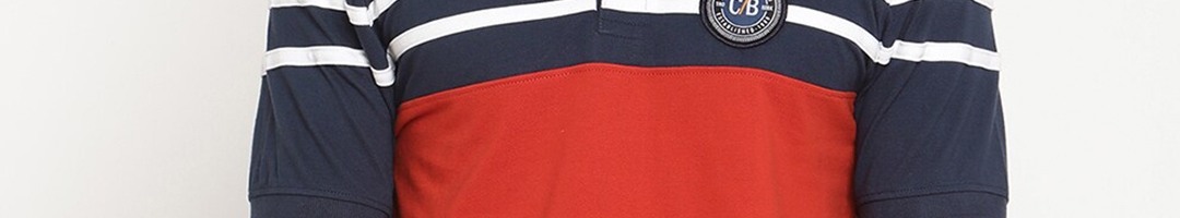 Buy Cantabil Men Navy Blue & Red Colourblocked Polo Collar T Shirt ...