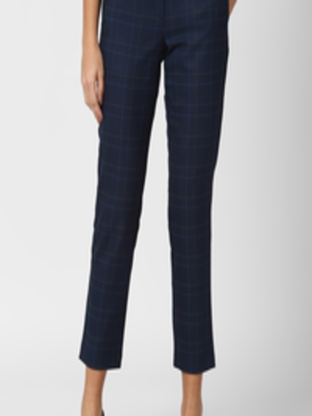 Buy Van Heusen Woman Women Navy Blue Checked Trousers - Trousers for ...