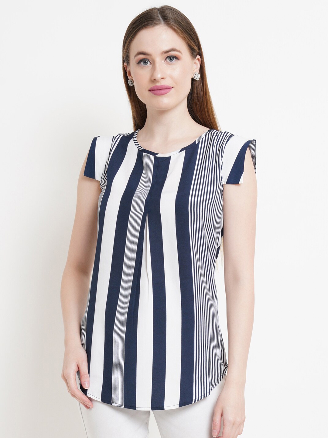 Buy WESTCLO Navy Blue & White Striped Top - Tops for Women 17681416 ...