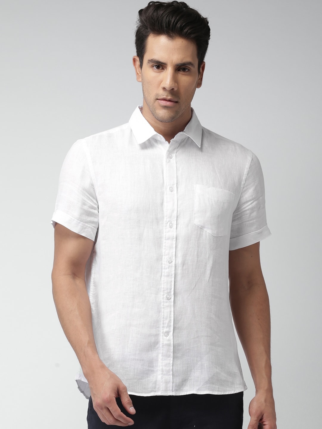 Buy Celio Men White Solid Pure Linen Regular Fit Casual Sustainable ...