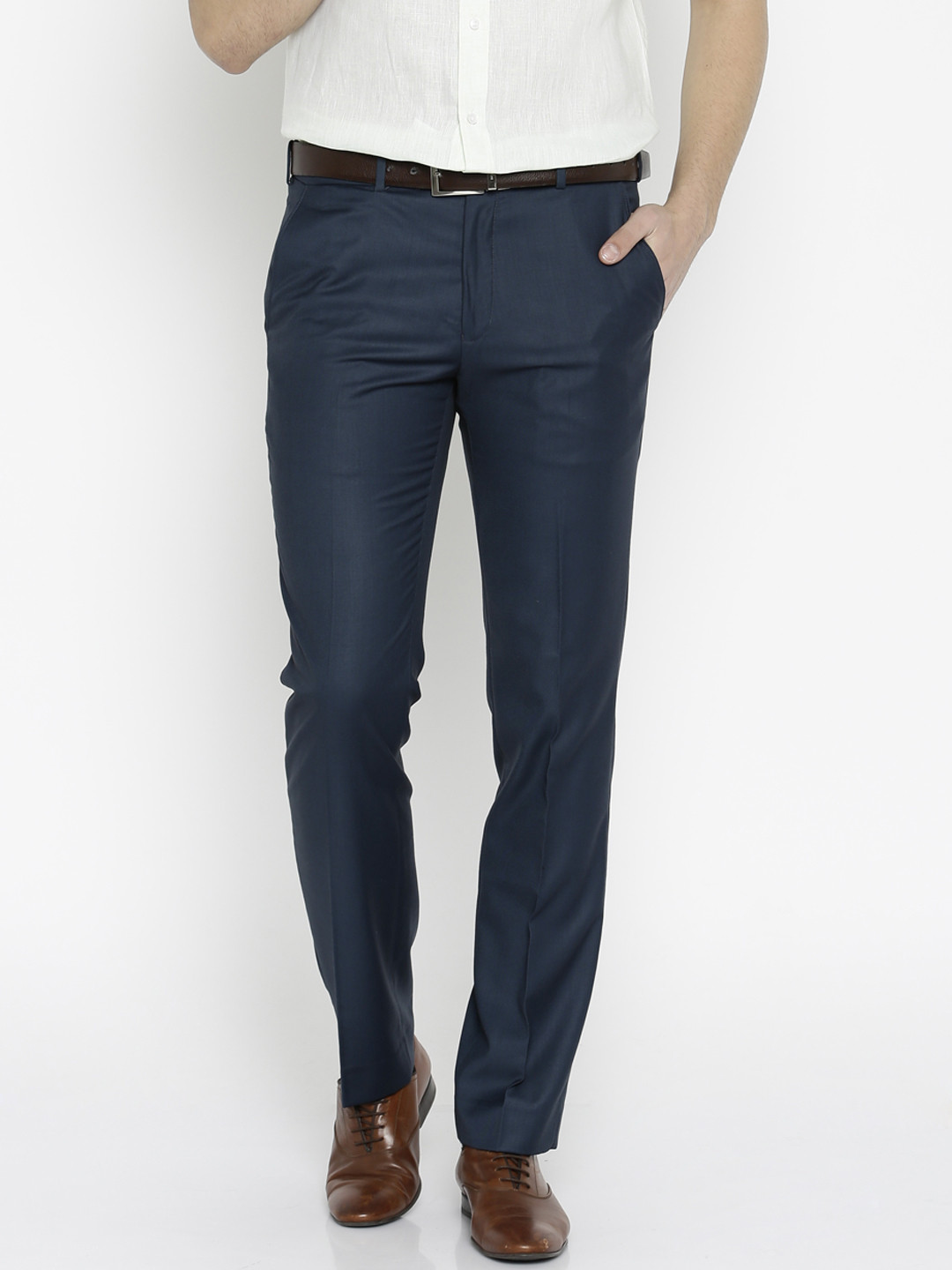 Buy Park Avenue Men Navy Smart Fit Formal Trousers - Trousers for Men ...