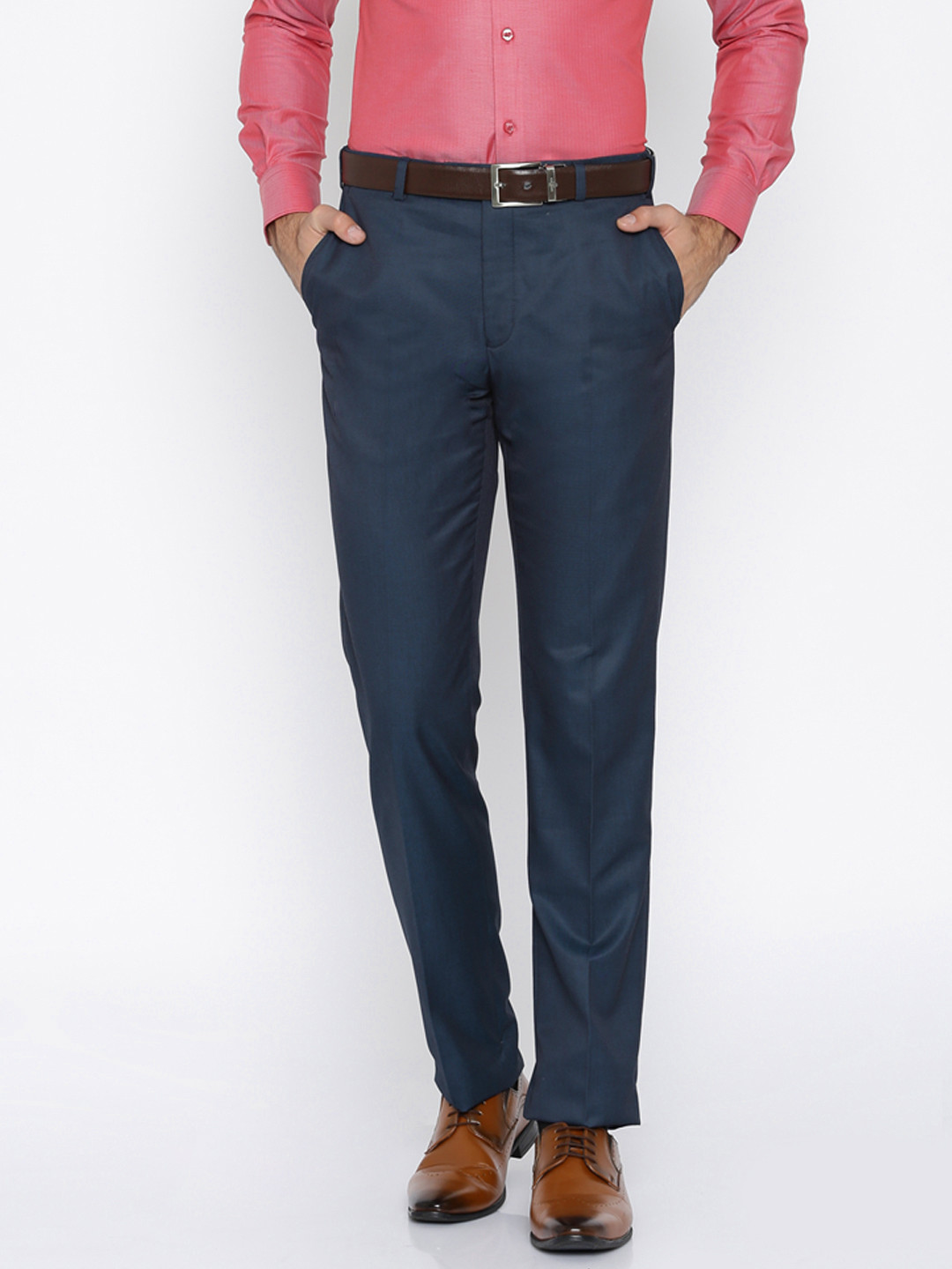 Buy Raymond Men Navy Solid Formal Trousers Trousers for Men 1768351